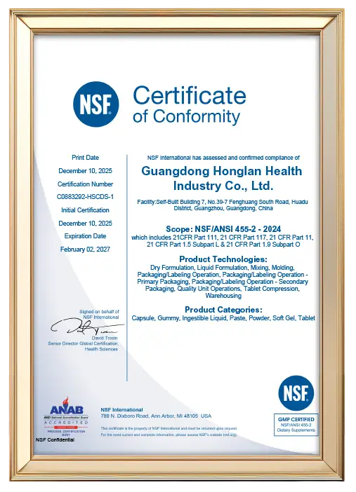 FDA registered facility certification establishing baseline compliance for turnkey private label supplement manufacturing.