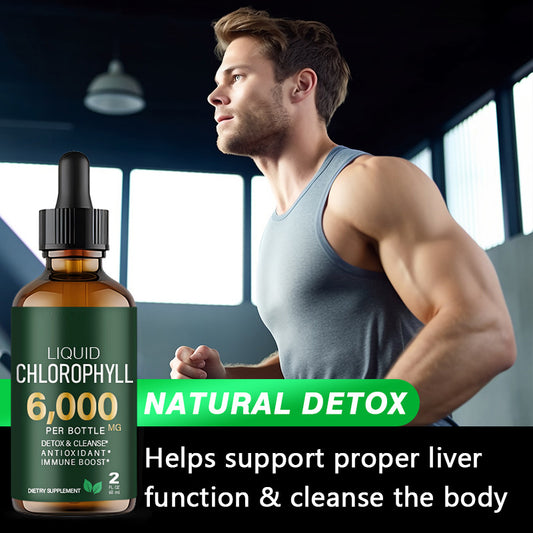 OEM private label chlorophyll liquid. Man running, highlighting proper liver function and natural body cleanse benefits.